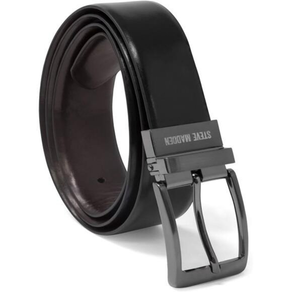 Mens Reversible Leather Belt Casual Dress Black Brown Adjustable Work Belt - Picture 1 of 7